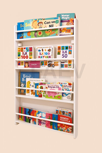 Faev Ahşap Montessori Kitaplık Rafı 4 Bölmeli 120x60x9 cm Duvara Monte Eğitic...