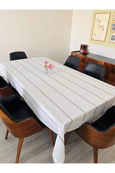 homease مفرش طاولة من قماش الغاردينيا المطرز بنمط خطوط |   استضافة الضيوف وتقديم الهدايا