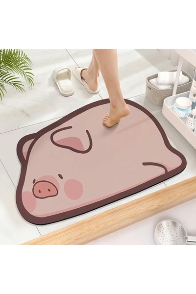 zola Bath mat, anti-slip, quick drying, 58x39 cm, piggyback pattern, pink