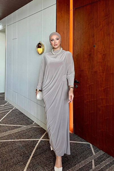 Love Fab Belden Baglamalı Büzgü Detay Özel Tasarım Tesettür Gece Elbisesi