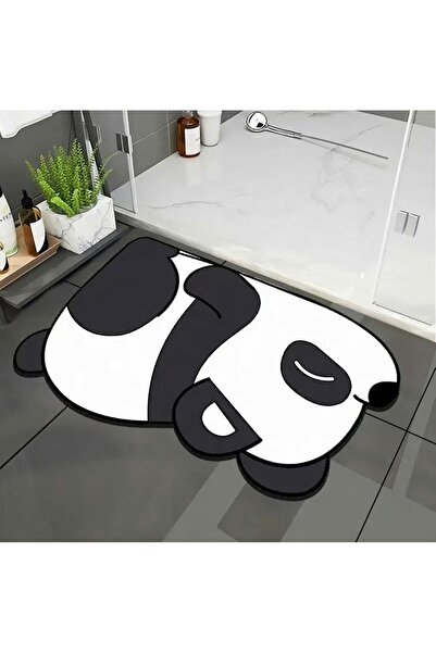 zola Bath mat, anti-slip, quick drying, 60x40 cm, panda bear pattern, black/white