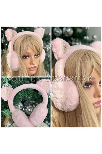 QUEEN AKSESUAR Căști drăguțe de pluș cu urechi de pisică, cu sclipici, moale,...