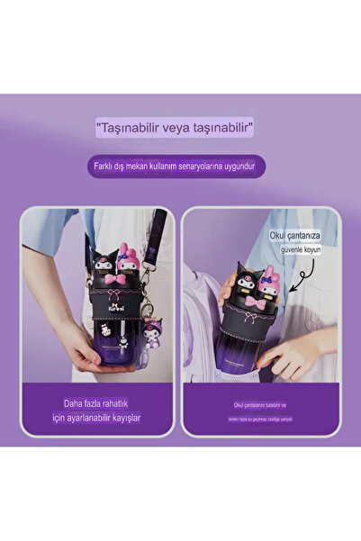 synshop Kuromi My Melody 316 Steel Water Bottle Thermos Double Drinking Chamber Girl Child Adult