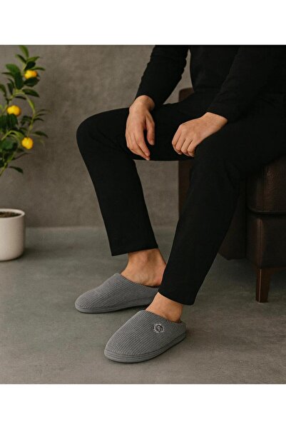 Lion Men's 2[Set] Indoor Slippers Gondola Corduroy Embroidered Soft Silent Sole with Insole Winter Slippers