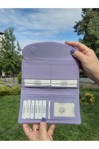 Norvi Leather محفظة نسائية من الجلد الطبيعي مع حجرة للهاتف لون أرجواني 1055