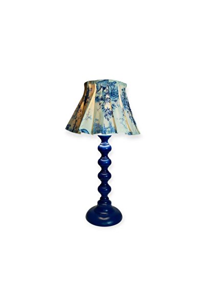 PERİ COLLECTİON Wintage Wood Beads Ahşap Abajur-Blue