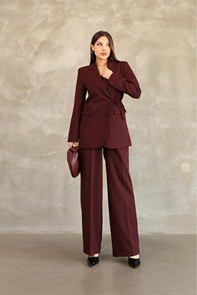 polle Set de pantaloni și jachetă blazer cu șireturi laterale pentru femei, î...