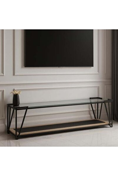 terndat طاولة بلازما دورين خشب بيج سطح زجاج شفاف - بتصميم فاخر و