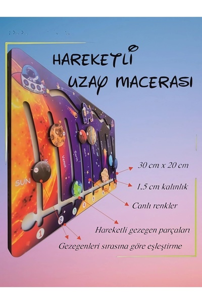 Emdief Home Hareketli Gezegenler Uzay Macerası Ahşap Oyuncak Eğitici ve Eğlen...
