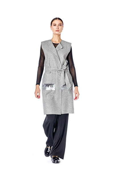RVL Gray fabric vest with sequin pockets