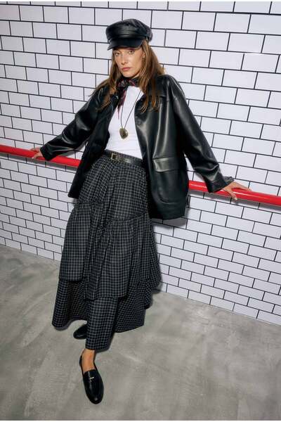 HEQA Fusta boemă în carouri neagră