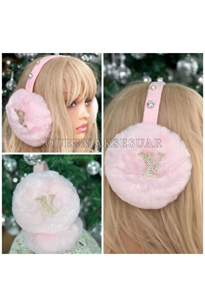 QUEEN AKSESUAR Luxury Stone Brooch Design Furry Plush Foldable Earmuff Protec...
