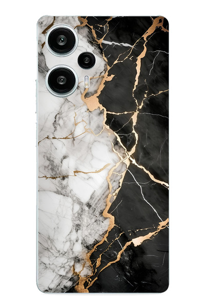 TechTree حافظة سيليكون مطبوعة بالرخام الأسود والأبيض متوافقة مع POCO F5