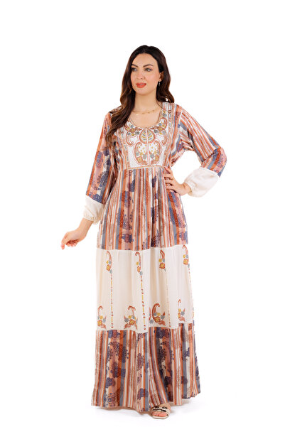 amaan Women's Elegant Long Embroidered Jalabiya Patchwork Print, for Special occasions & Gatherings K-7940