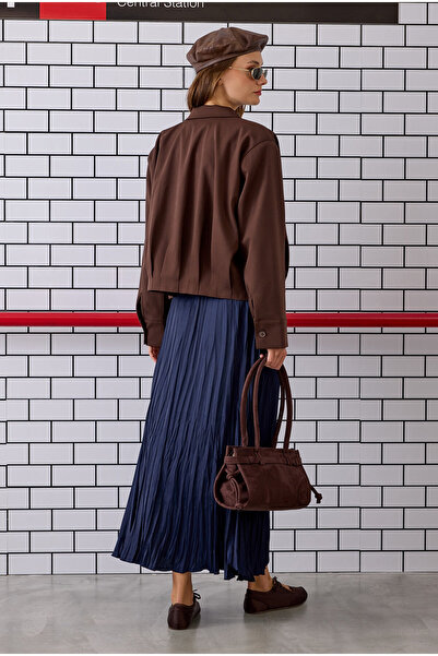 HEQA Piliseli Kraş Etek Gece Mavi