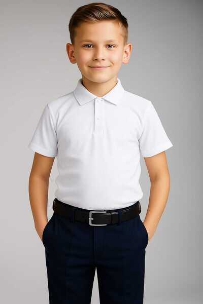 blackbonds قميص بولو أبيض من القطن الممشط للجنسين بياقة مدرسية