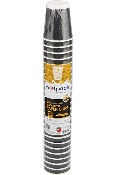 Hotpack 8 oz 25 Count Black Ripple Insulated Paper Cups, Disposable Coffee Cups with Textured Wall &