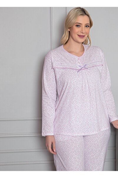Intisimo Women's Pajamas, 100% Cotton, Plain, Hearts, Large Size, Purple - XL