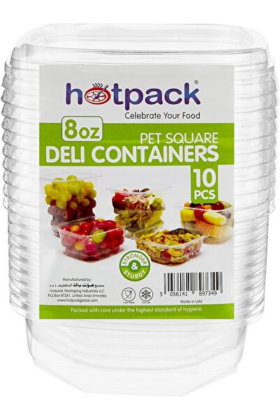 Hotpack Disposable PET Clear, Food Storage, Deli Container Square with Lid 8 ...