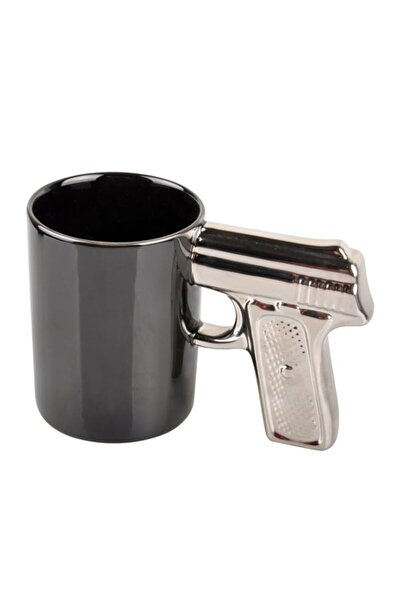 Generic HLJgift Novelty Ceramic Coffee Mugs Gun Mugs Pistol Cup for amazing gift Black&Silver