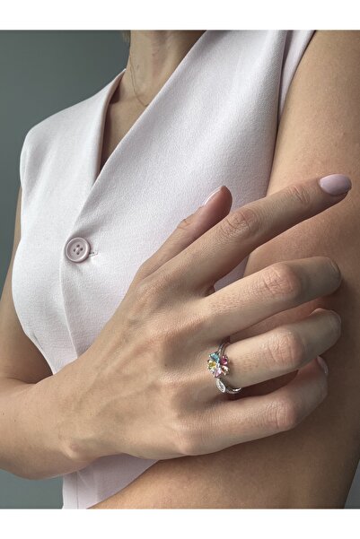 Ressia Princess Model Colorful Zircon Stone Daisy Ring