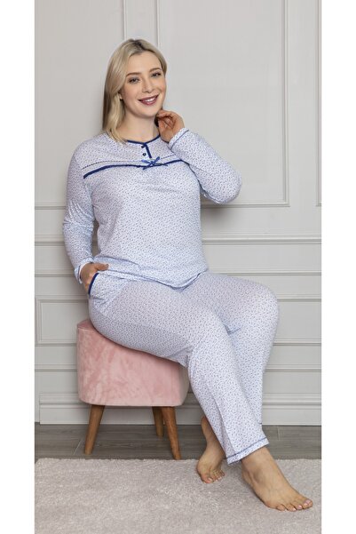 Intisimo Women's Pajamas, 100% Cotton, Plain, Large Size, Navy Blue - XL