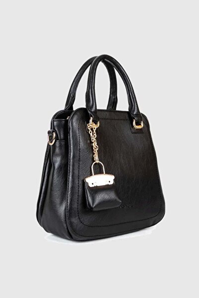 MORCA Women's Hand and Shoulder Bag Black with Gold Detailed Strap