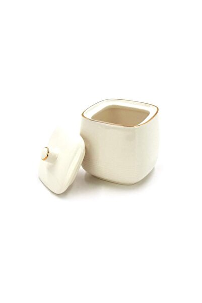 Generic Gold White Line Sugar Bowl with Lid