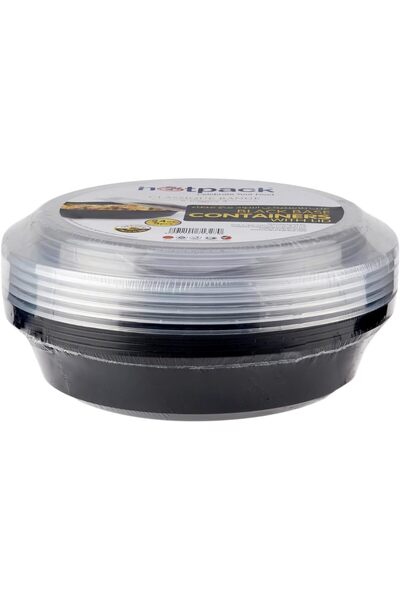 Hotpack Disposable Microwaveable Round Black Base, Meal Prep Container with C...