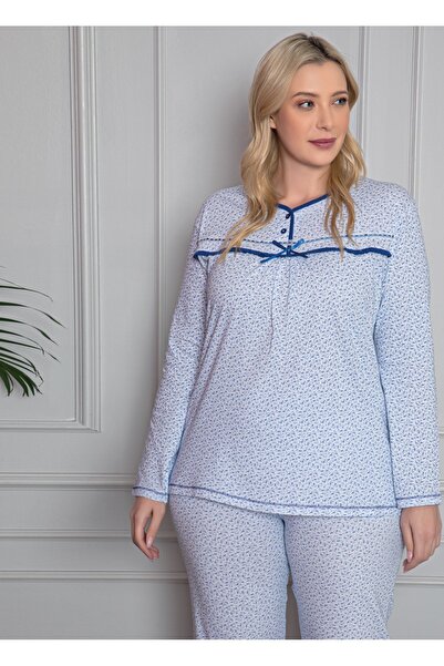 Intisimo Women's Pajamas, 100% Cotton, Plain, Large Size, Navy Blue - XL