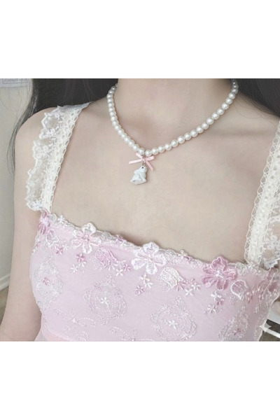 amourina Fiyonklu Tavşan Baby Bunny Fairycore Coquette y2k Tasarım İnci Kolye