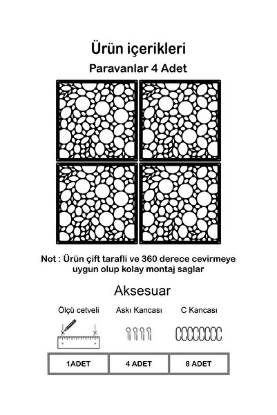 WOODDOOM Halkalar Kücük Rastgele Lazer Kesim Paravan, Ahşap Seperatör, Panel Levha Seti Oda Bölücü Desen