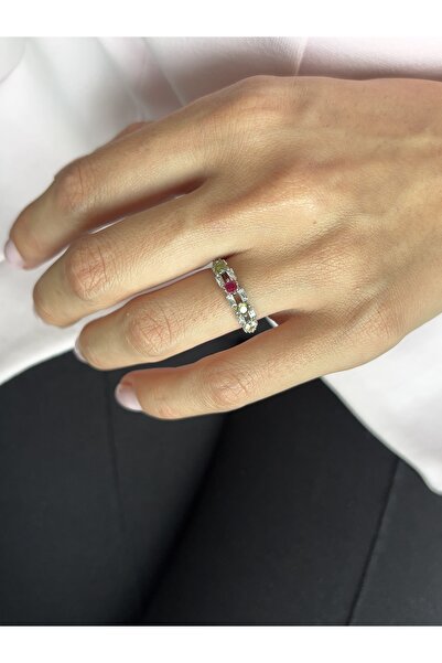 Ressia Rectangular Colored Baguette Stone Row Ring |