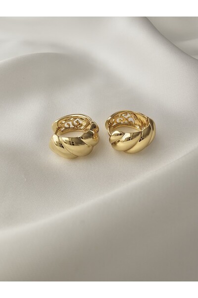 Zivazer Store Kadın çelik kararmaz xuping 14k gold renginde desenli halka küpe