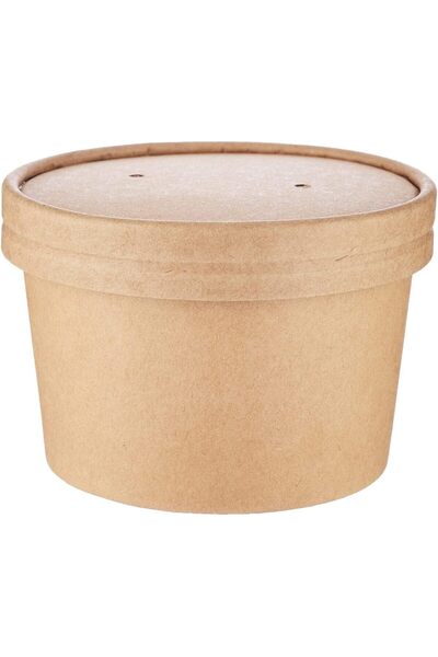 Hotpack Disposable Kraft Noodle Brown Bowl 8 ounce with Lid for Take away / To Go Food Packaging, 5