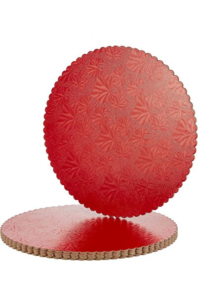 Hotpack Round Cake Board 5-Pieces, 35 cm Diameter, Red