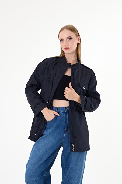 polle Trenci scurt pentru femei, albastru bleumarin, cu talie adunată