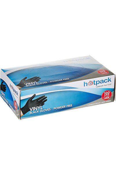 Hotpack Disposable Vinyl Gloves Black Large Powder Free, Non Sterile, Food Sa...