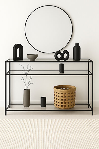 AVİBO HOME Peru Siyah Dresuar Kahve Köşesi Modern Konsol 100 cm Şeffaf Cam