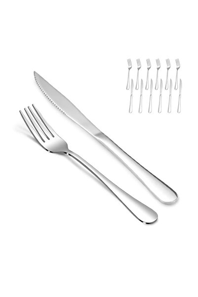 Generic SANTUO 12 Pcs Silverware Set with 6 Steak Knives and 6 Dinner Forks,F...