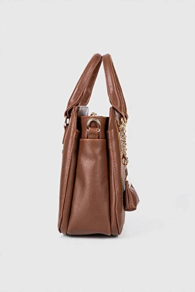 MORCA Women's Hand and Shoulder Bag with Gold Detailed Strap, Tan