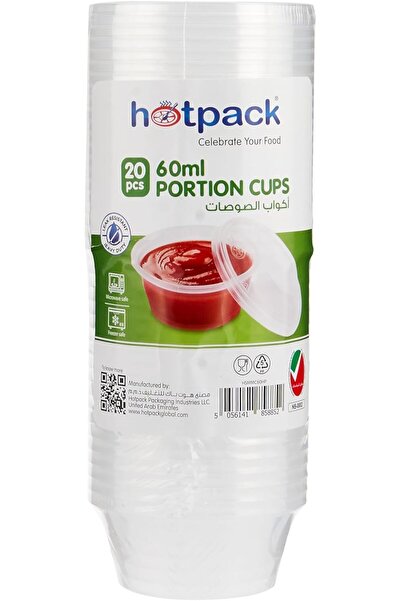 Hotpack أكواب تقديم 60 مل مع غطاء، آمنة للاستخدام في الميكروويف والفريزر، 20 ...