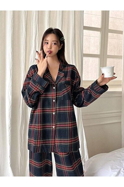MEYLİYA Γυναικείο Σετ Πιτζάμες Μακρυμάνικο Καρό με Κουμπιά ZEUSS