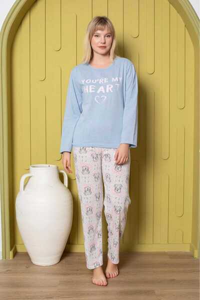 Intisimo Γυναικεία Πιτζάμα, Μακρυμάνικη, Καρδιά, Βαμβακερή, Μπλε - XL