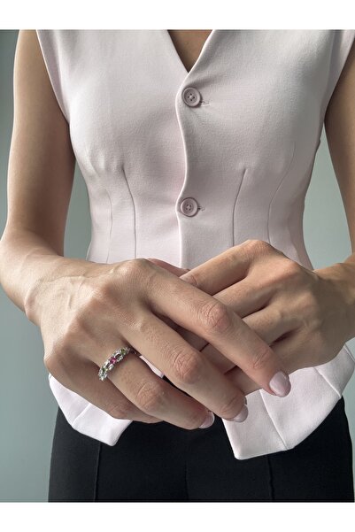 Ressia Rectangular Colored Baguette Stone Row Ring |