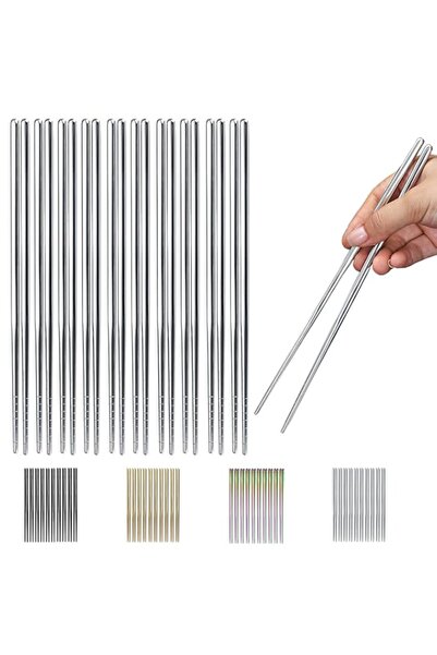 Generic HOMQUEN 10 Pairs Reusable Chopsticks, Stainless Steel Metal Chop Stic...