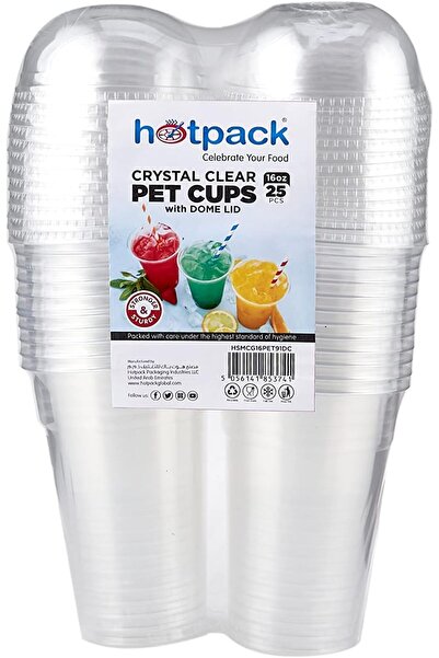 Hotpack Clear Pet Cup 16 ounce + Dome LID 25 Pieces