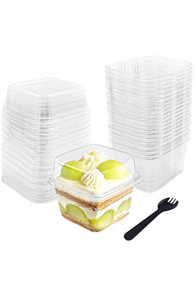 Generic Qyyiguf 50 Pcs 8OZ Plastic Dessert Cups with Lids and Spoons,Square Parfait Cups,Disposable Ice Cre
