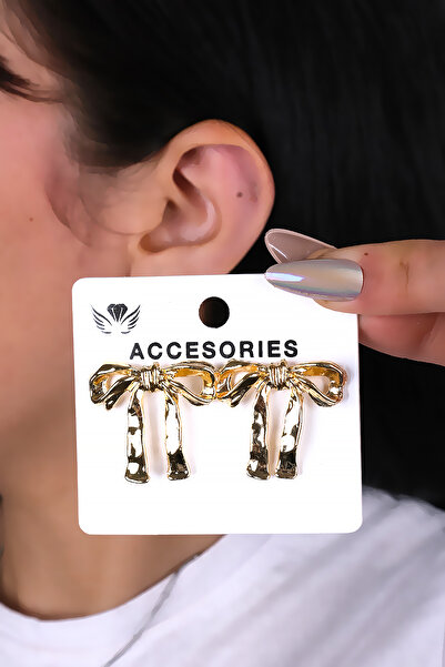 LOWEN AKSESUAR أقراط نسائية بتصميم فيونكة ذهبية اللون