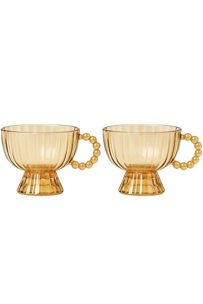 PUFO Set of 2 dessert or ice cream cups, with elegant foot and handle, made of thick glass, premium model